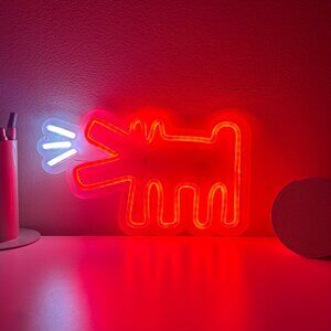 Keith Haring Barking Dog Neon Light Bedroom Living Room LED Red and White
